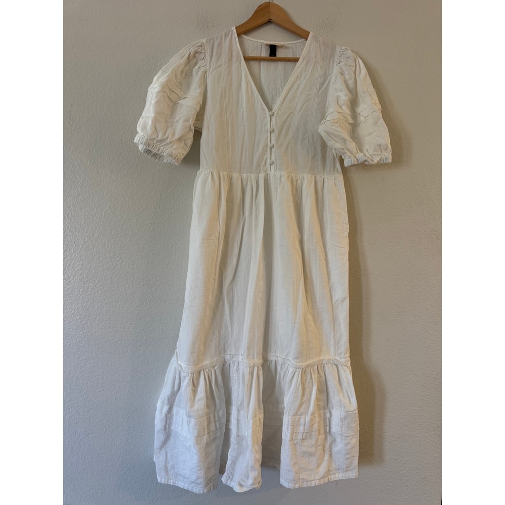 Universal Thread White Puff Sleeve Tiered Cotton Midi Dress XS White Excellent